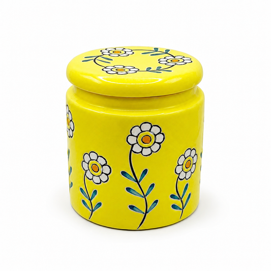 Yellow Floral Ceramic Storage Jar with Lid | Decorative Kitchen Container