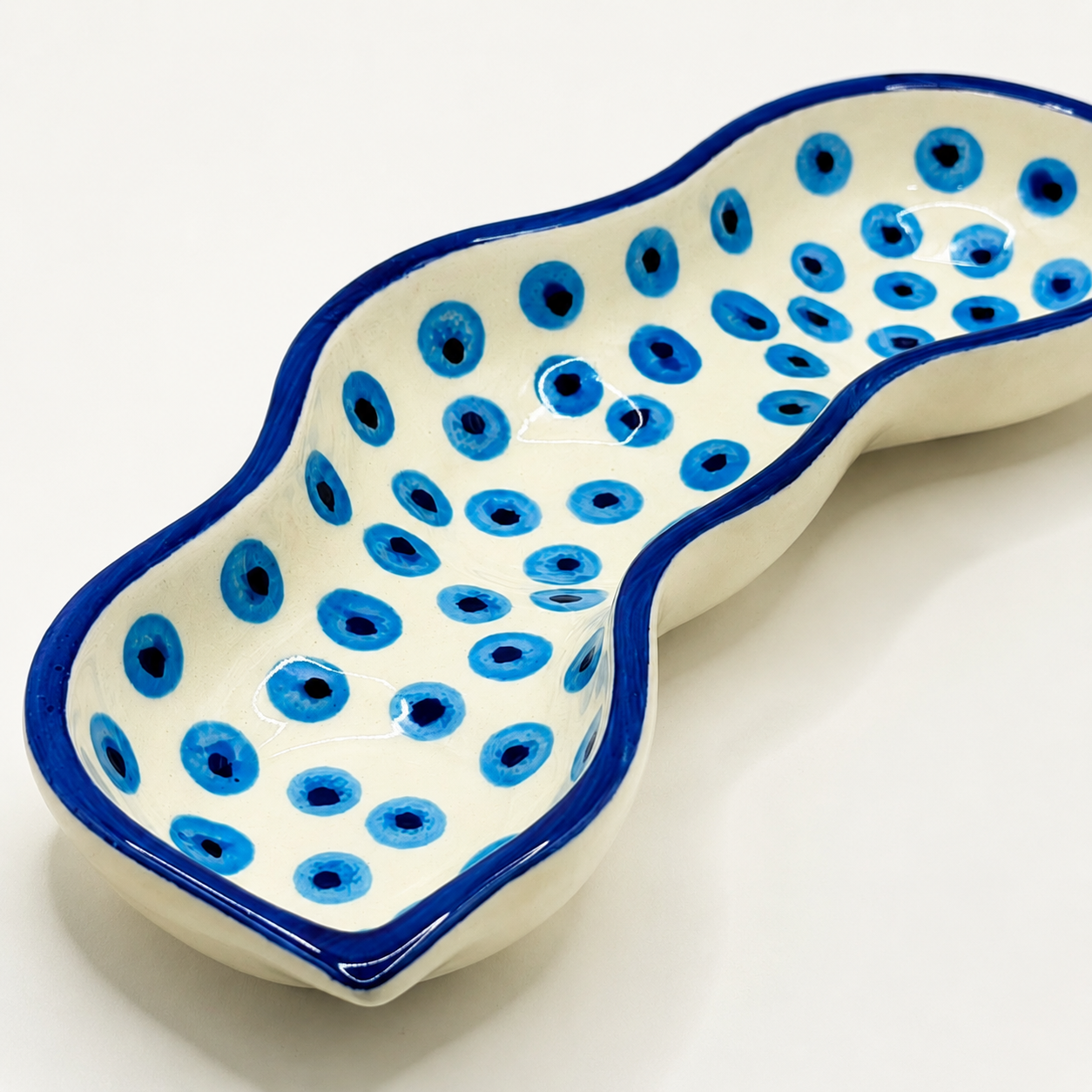 Blue Evil Eye Ceramic Serving Platter | Nazar Design Snack, Dry Fruit & Appetizer Dish
