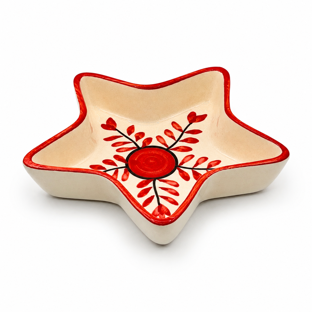Red Botanical Star Shaped Ceramic Bowl | Decorative Snack & Serving Dish