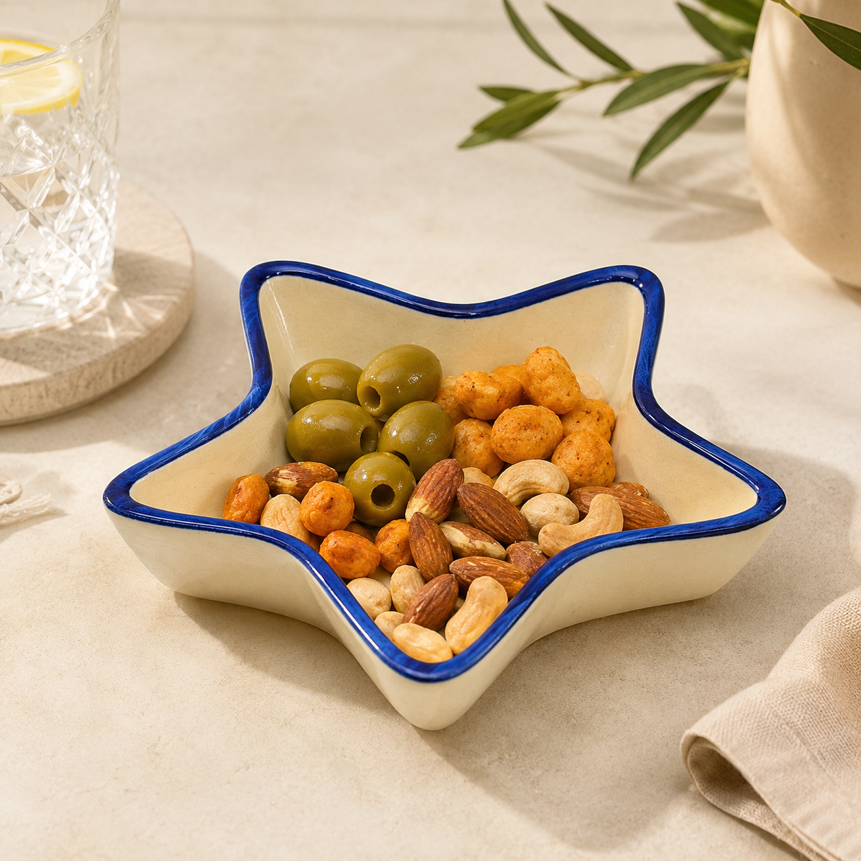 Evil Eye Star Shaped Ceramic Bowl | Blue Nazar Decorative Snack & Serving Bowl