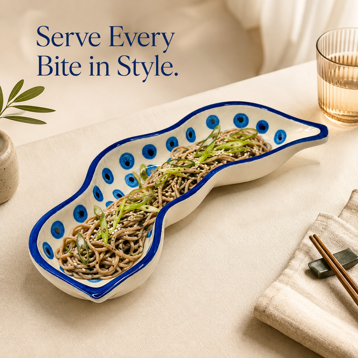 Blue Evil Eye Ceramic Serving Platter | Nazar Design Snack, Dry Fruit & Appetizer Dish