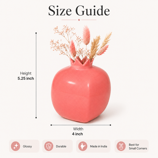 Coral Pink Pomegranate Ceramic Flower Vase | Glossy Decorative Vase for Home Decor