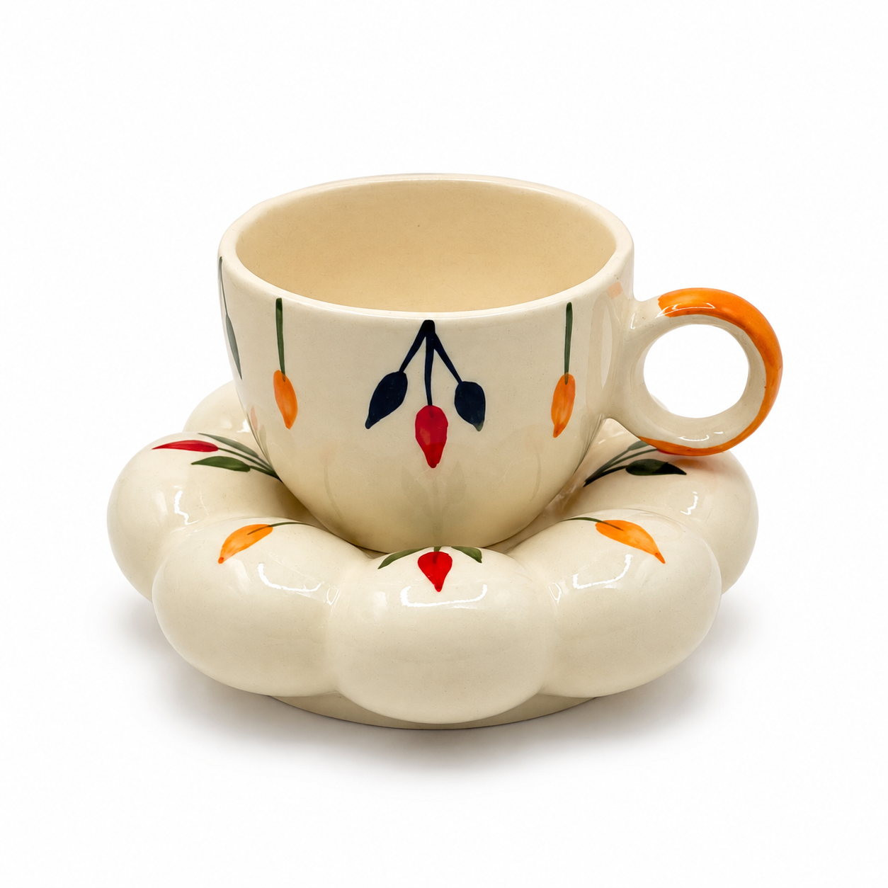 Floral Ceramic Cup & Saucer Set | Aesthetic Flower-Shaped Tea & Coffee Cup with 5.5-Inch Saucer