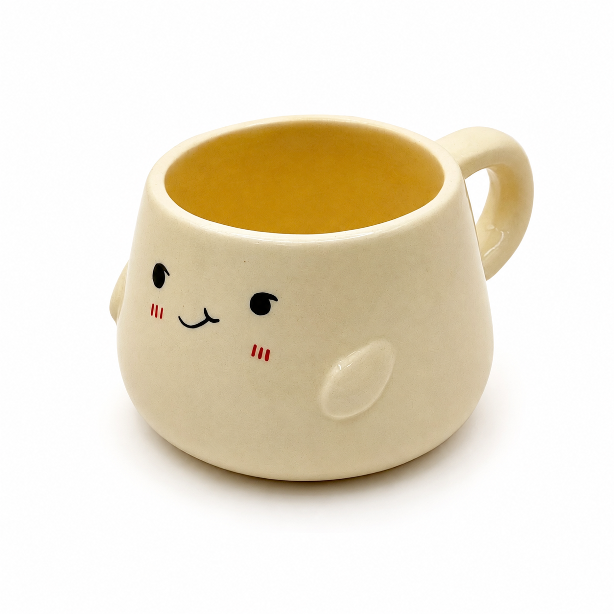 Cute Kawaii Face Ceramic Coffee Mug | Cream Cartoon Tea Cup with Handle