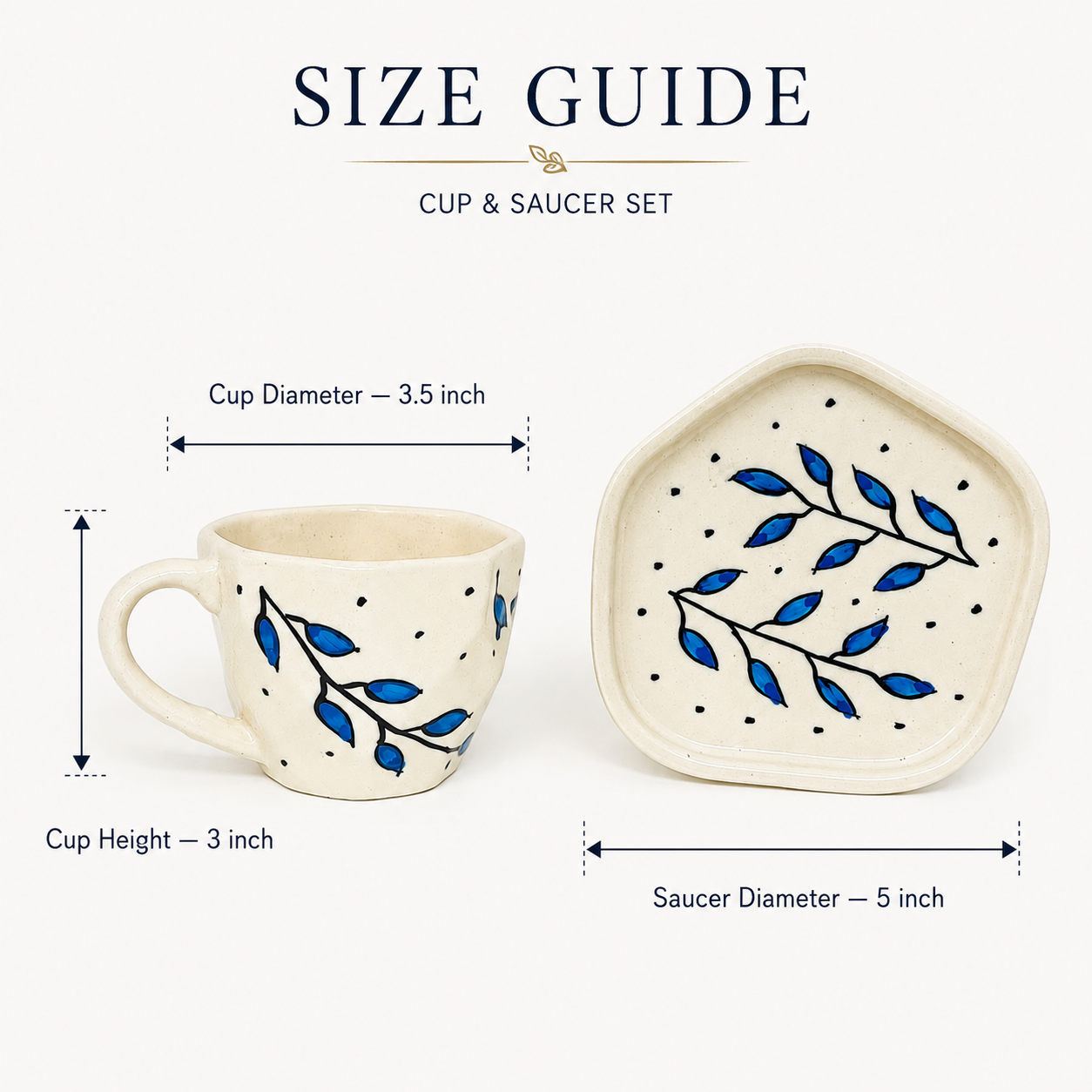 Orange Floral Ceramic Cup & Saucer Set | Aesthetic Flower Tea & Coffee Cup with Geometric Saucer