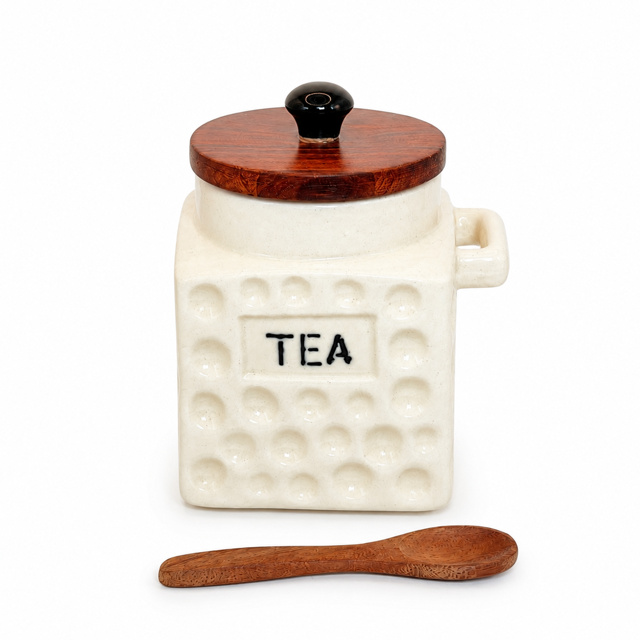 Premium Ceramic Tea Flask Jar with Wooden Lid & Spoon | Tea Storage Container for Kitchen | Aesthetic Tea Canister