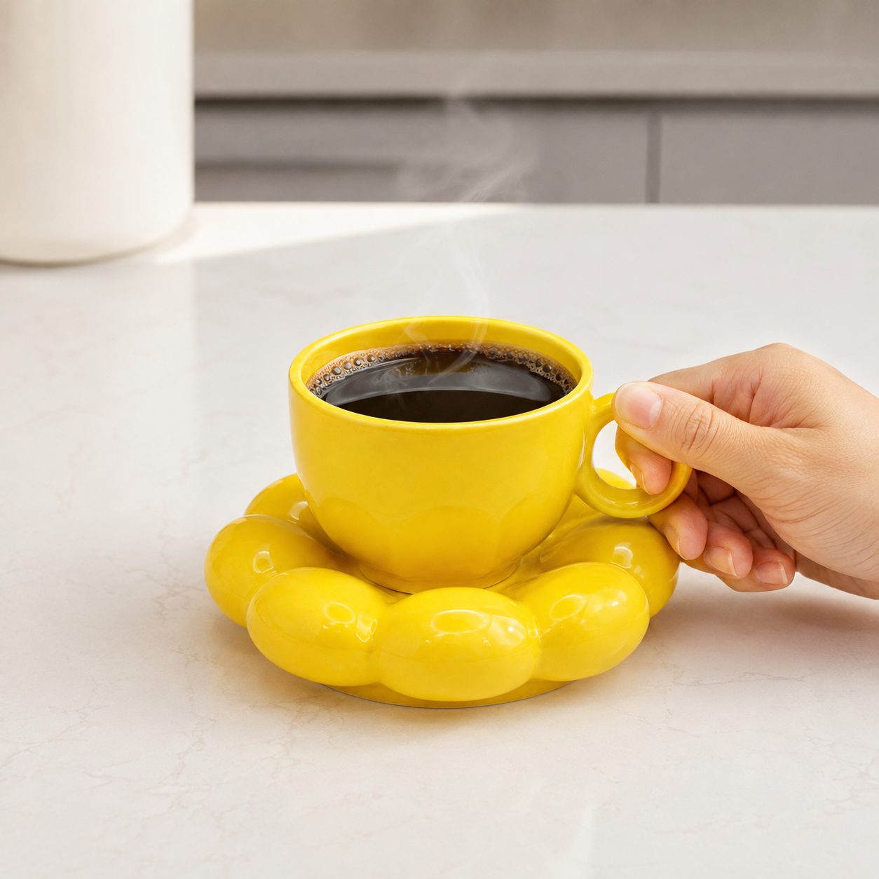 Bubble Ceramic Cup & Saucer Set | Minimalist Coffee & Tea Cup