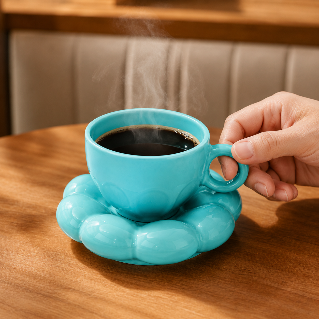 Bubble Ceramic Cup & Saucer Set | Minimalist Coffee & Tea Cup