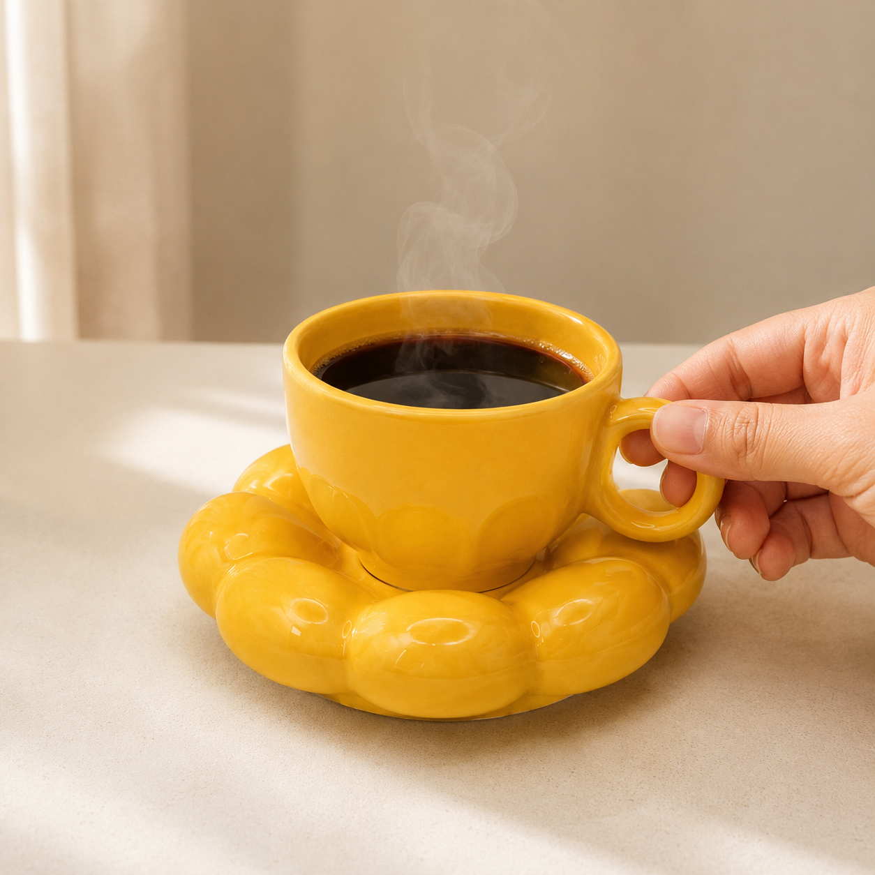 Bubble Ceramic Cup & Saucer Set | Minimalist Coffee & Tea Cup