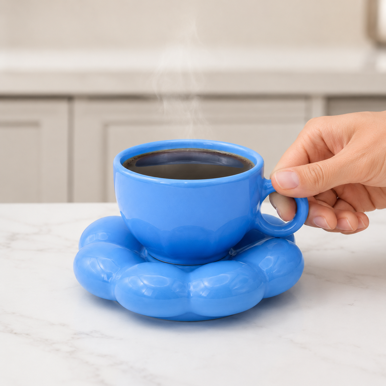 Bubble Ceramic Cup & Saucer Set | Minimalist Coffee & Tea Cup