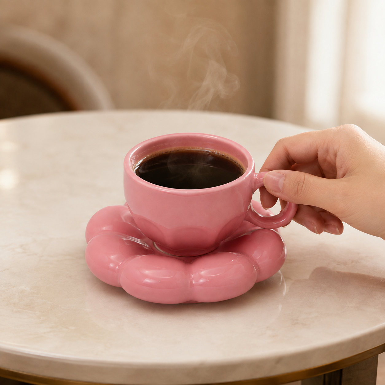 Bubble Ceramic Cup & Saucer Set | Minimalist Coffee & Tea Cup
