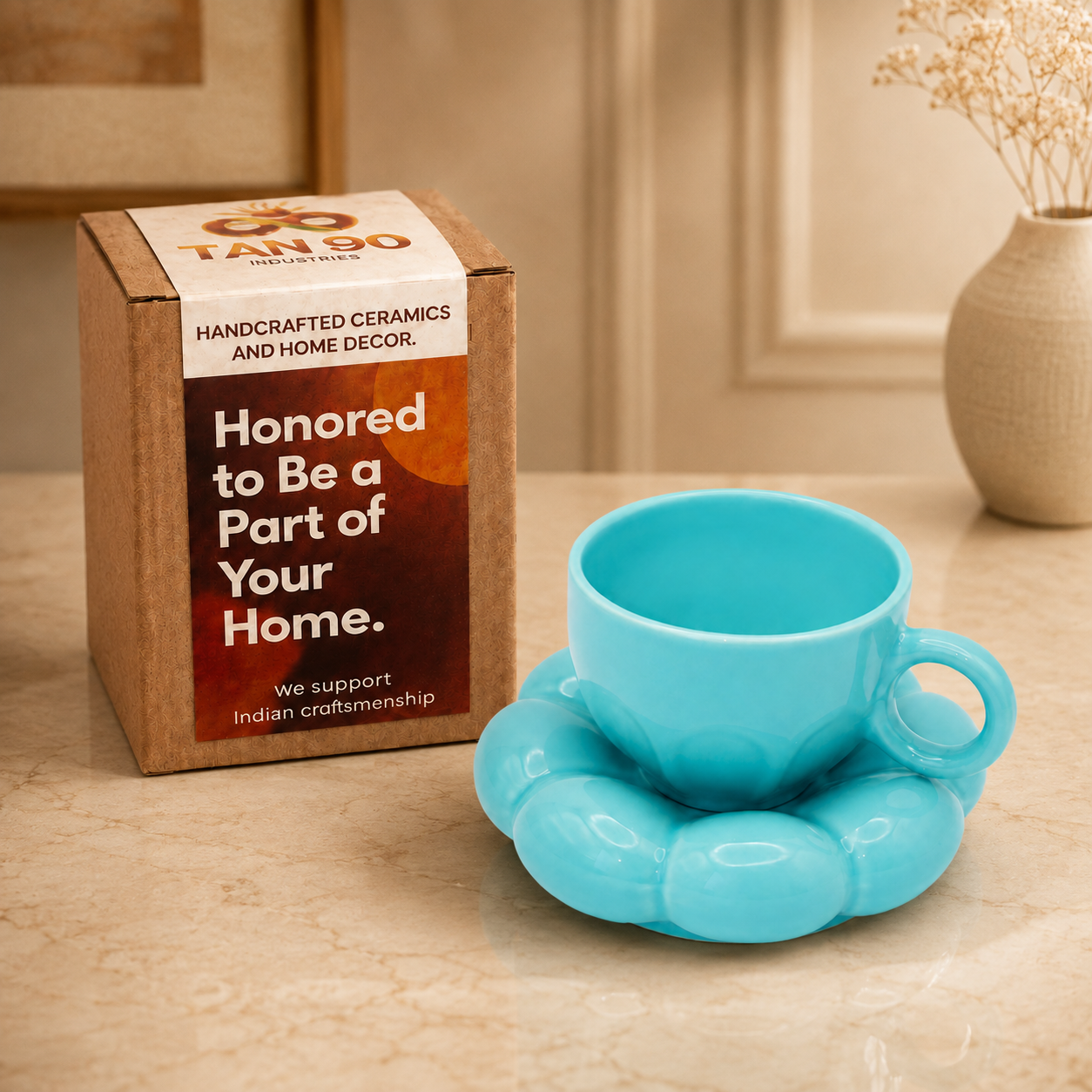 Bubble Ceramic Cup & Saucer Set | Minimalist Coffee & Tea Cup