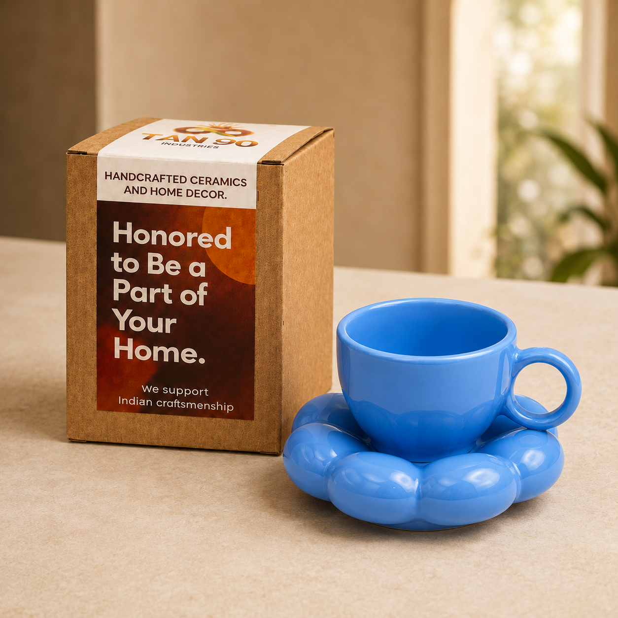 Bubble Ceramic Cup & Saucer Set | Minimalist Coffee & Tea Cup