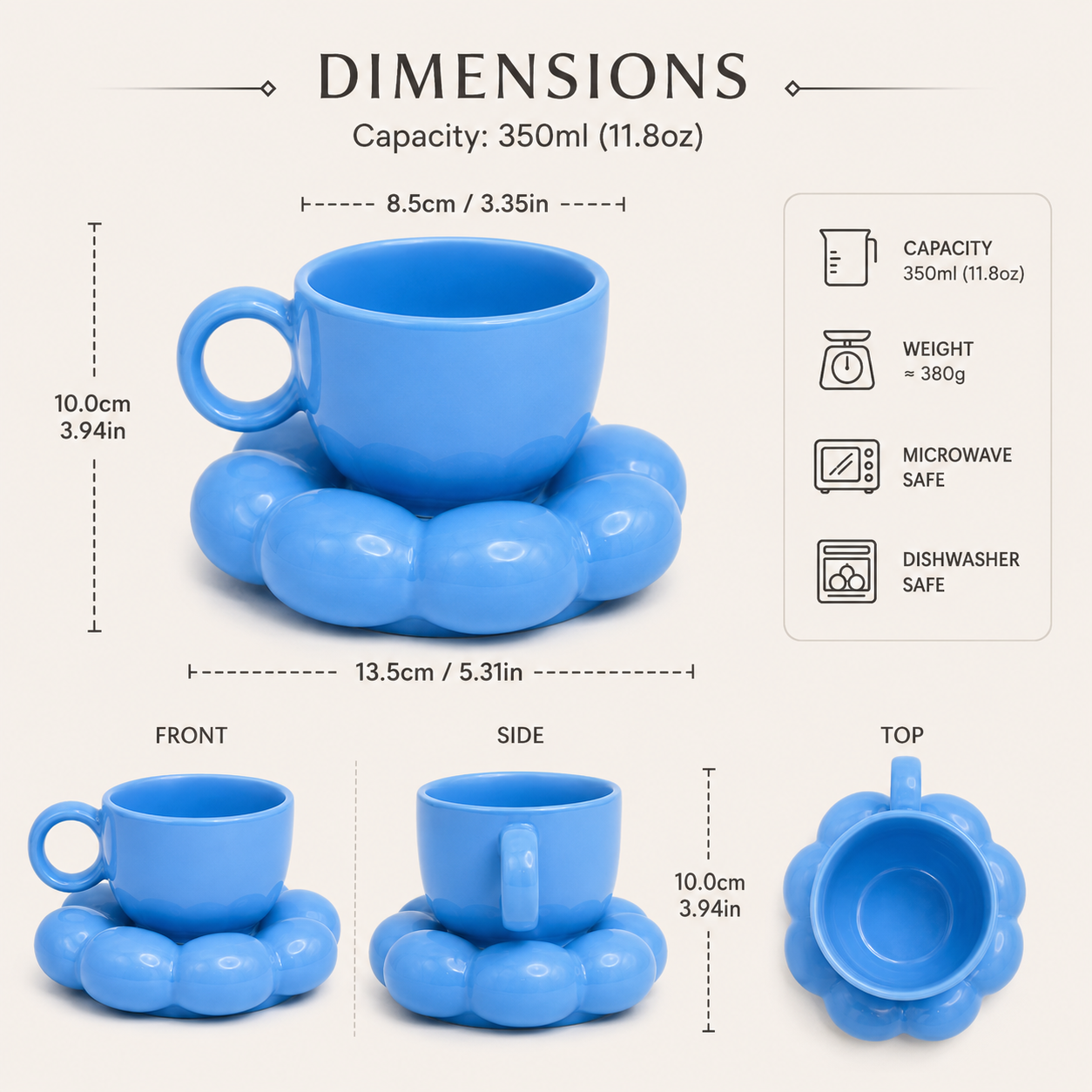 Bubble Ceramic Cup & Saucer Set | Minimalist Coffee & Tea Cup