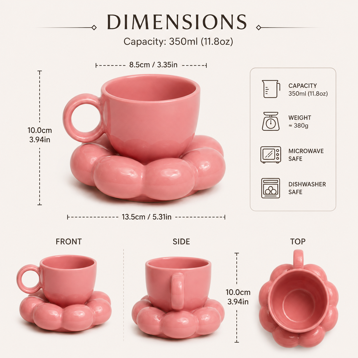 Bubble Ceramic Cup & Saucer Set | Minimalist Coffee & Tea Cup