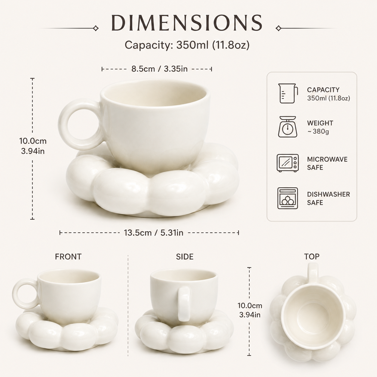 Bubble Ceramic Cup & Saucer Set | Minimalist Coffee & Tea Cup