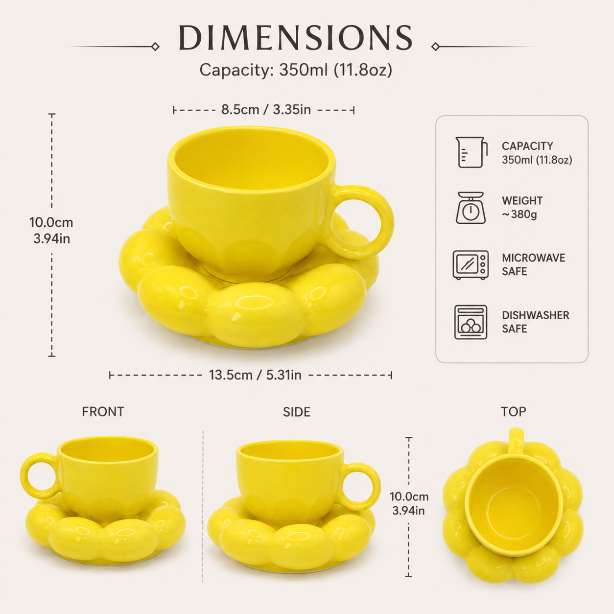 Bubble Ceramic Cup & Saucer Set | Minimalist Coffee & Tea Cup