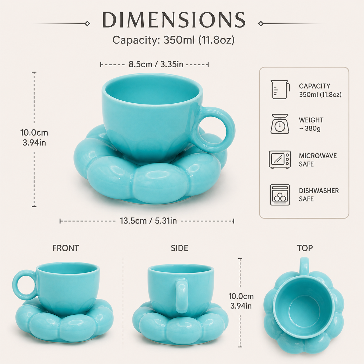 Bubble Ceramic Cup & Saucer Set | Minimalist Coffee & Tea Cup