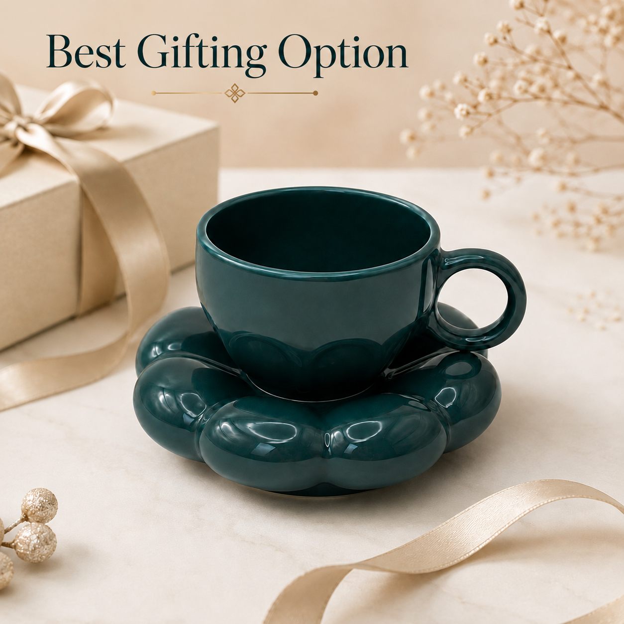 Bubble Ceramic Cup & Saucer Set | Minimalist Coffee & Tea Cup