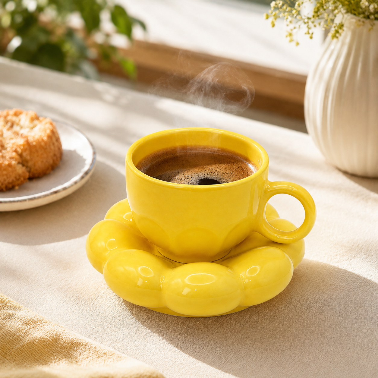 Bubble Ceramic Cup & Saucer Set | Minimalist Coffee & Tea Cup