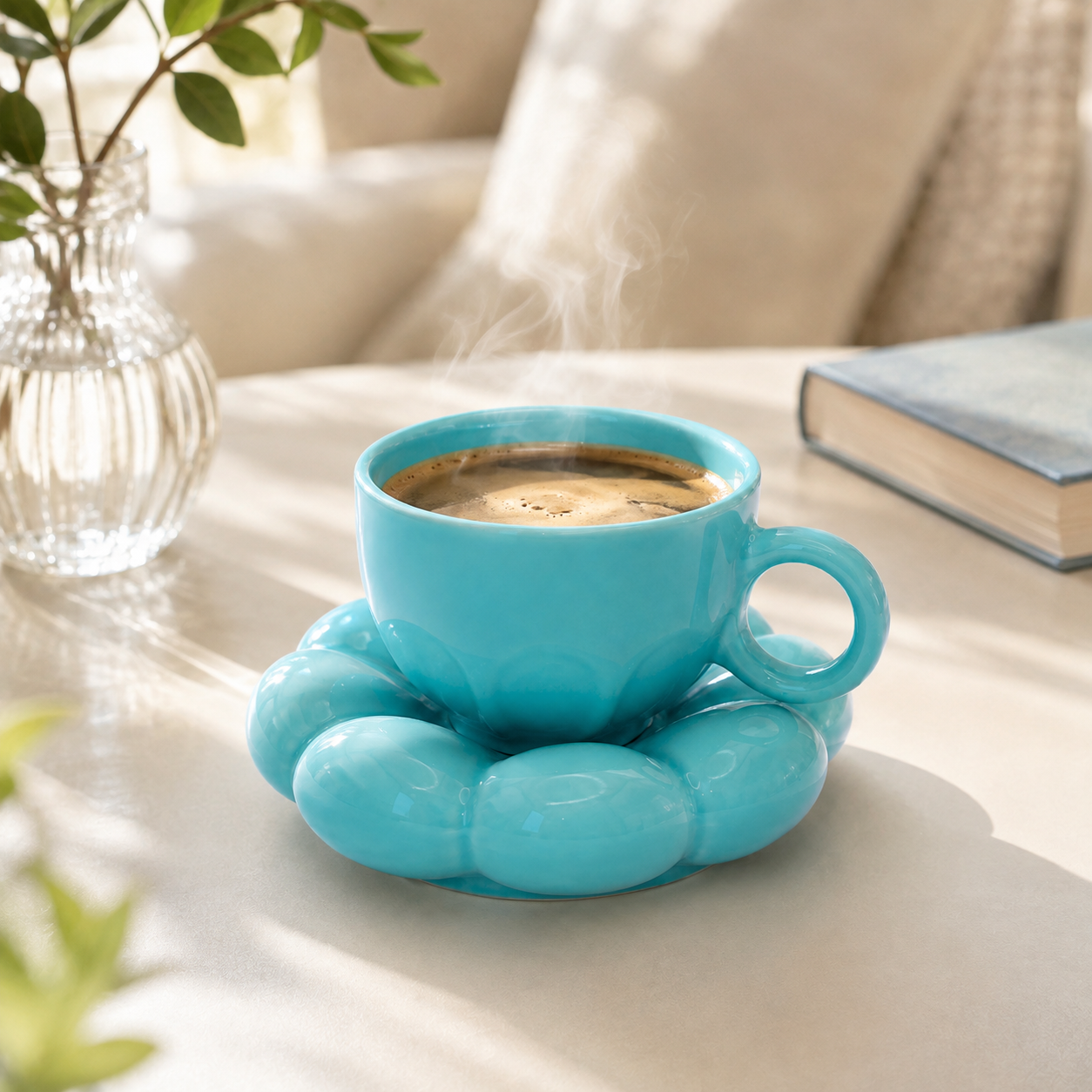 Bubble Ceramic Cup & Saucer Set | Minimalist Coffee & Tea Cup