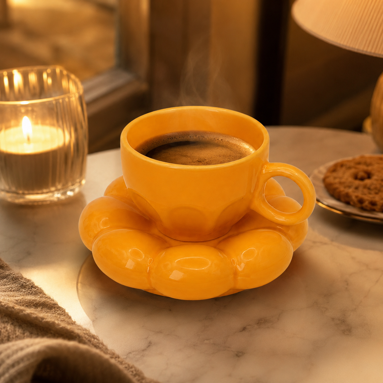 Bubble Ceramic Cup & Saucer Set | Minimalist Coffee & Tea Cup