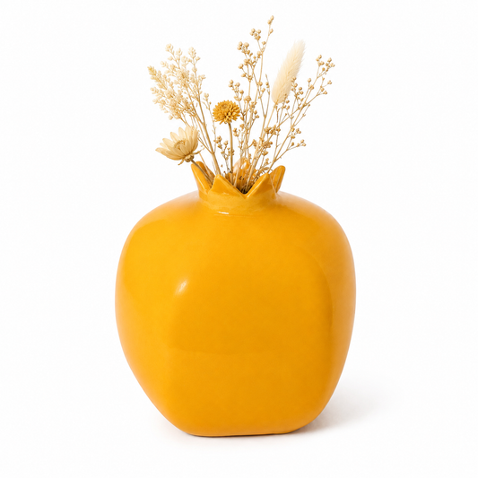 Mustard Yellow Pomegranate Ceramic Flower Vase | Aesthetic Home Decor Vase