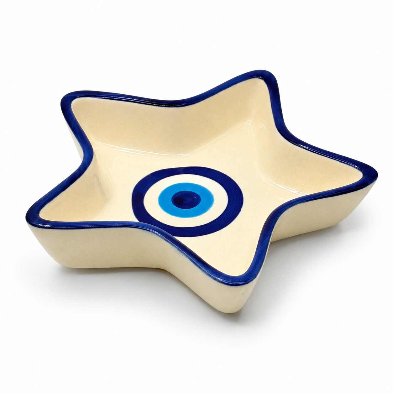 Evil Eye Star Shaped Ceramic Bowl | Blue Nazar Decorative Snack & Serving Bowl