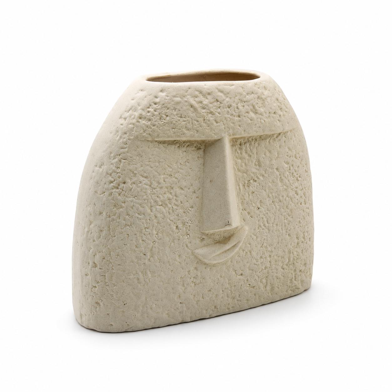 Tall Abstract Face Ceramic Vase – Textured Beige Modern Home Décor Vase | 6.5 Inch