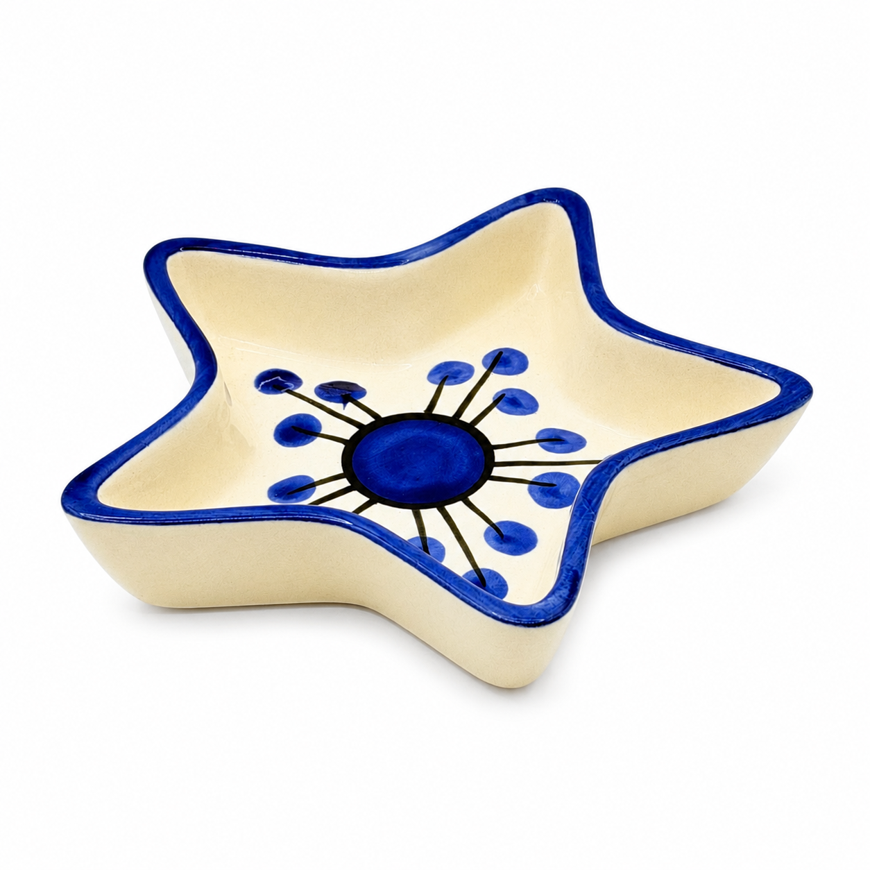 Blue Floral Star Shaped Ceramic Bowl | Artistic Snack & Dry Fruit Serving Bowl