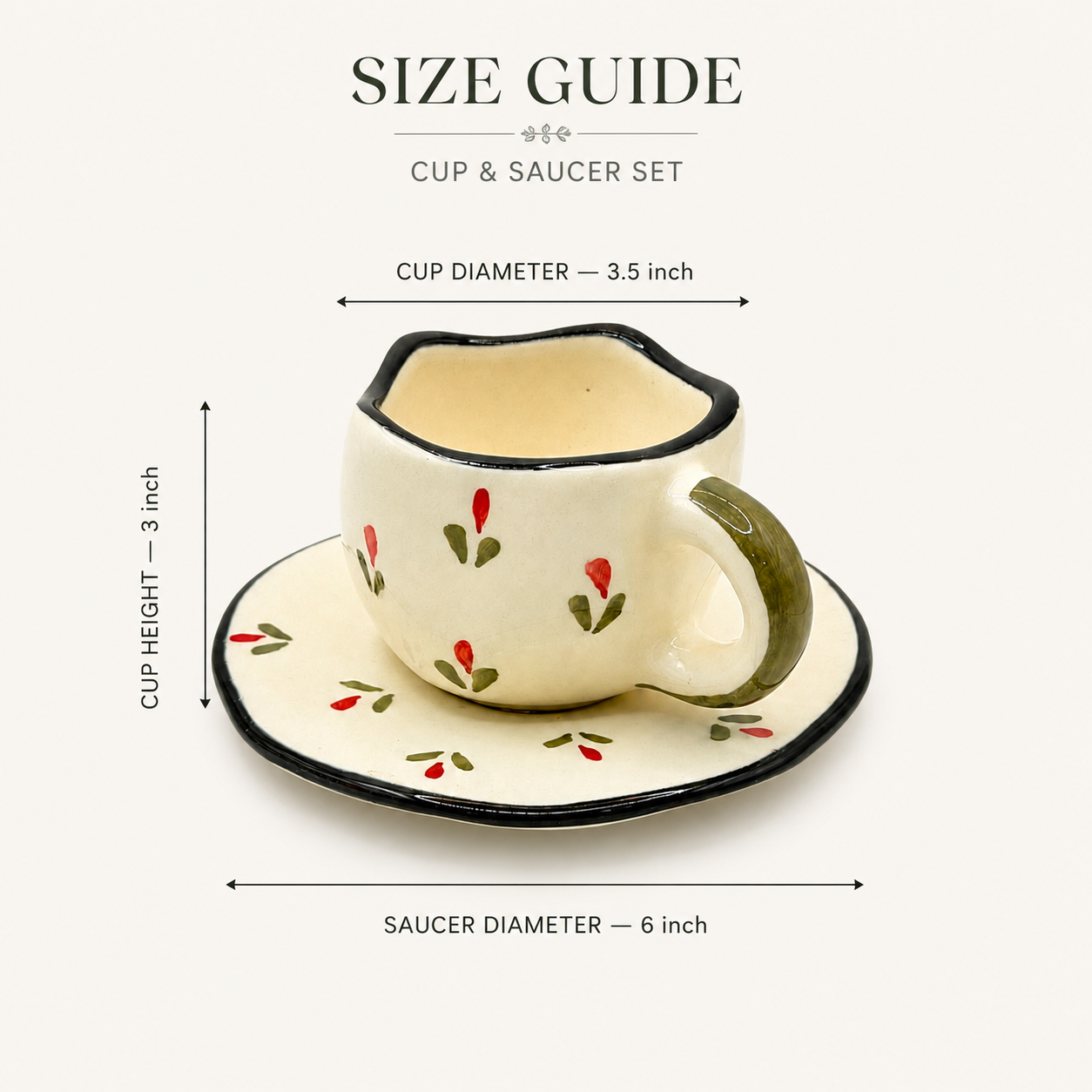 Artistic Black Rim Floral Ceramic Cup & Saucer Set | Premium Tea Coffee Set