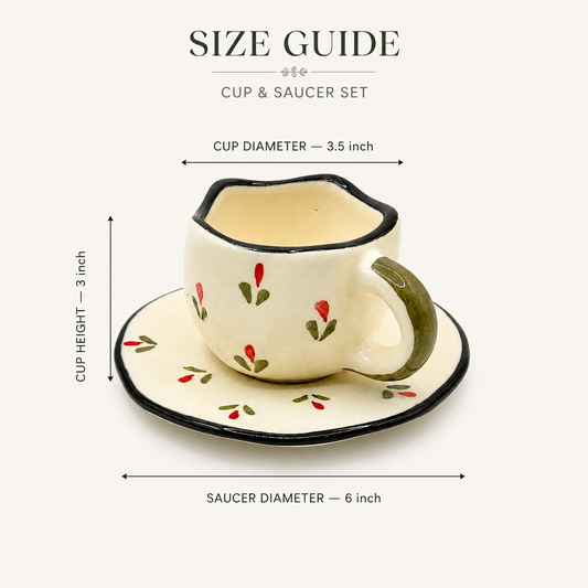 Artistic Black Rim Floral Ceramic Cup & Saucer Set | Premium Tea Coffee Set