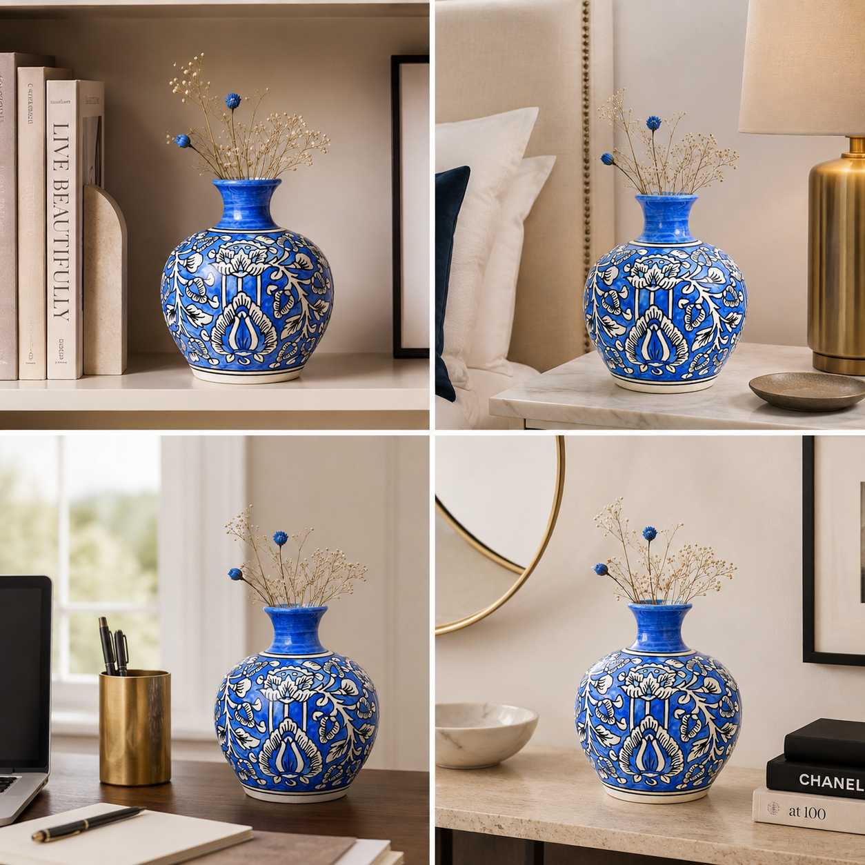 Sky Bloom Blue Ceramic Flower Vase for Home Decor
