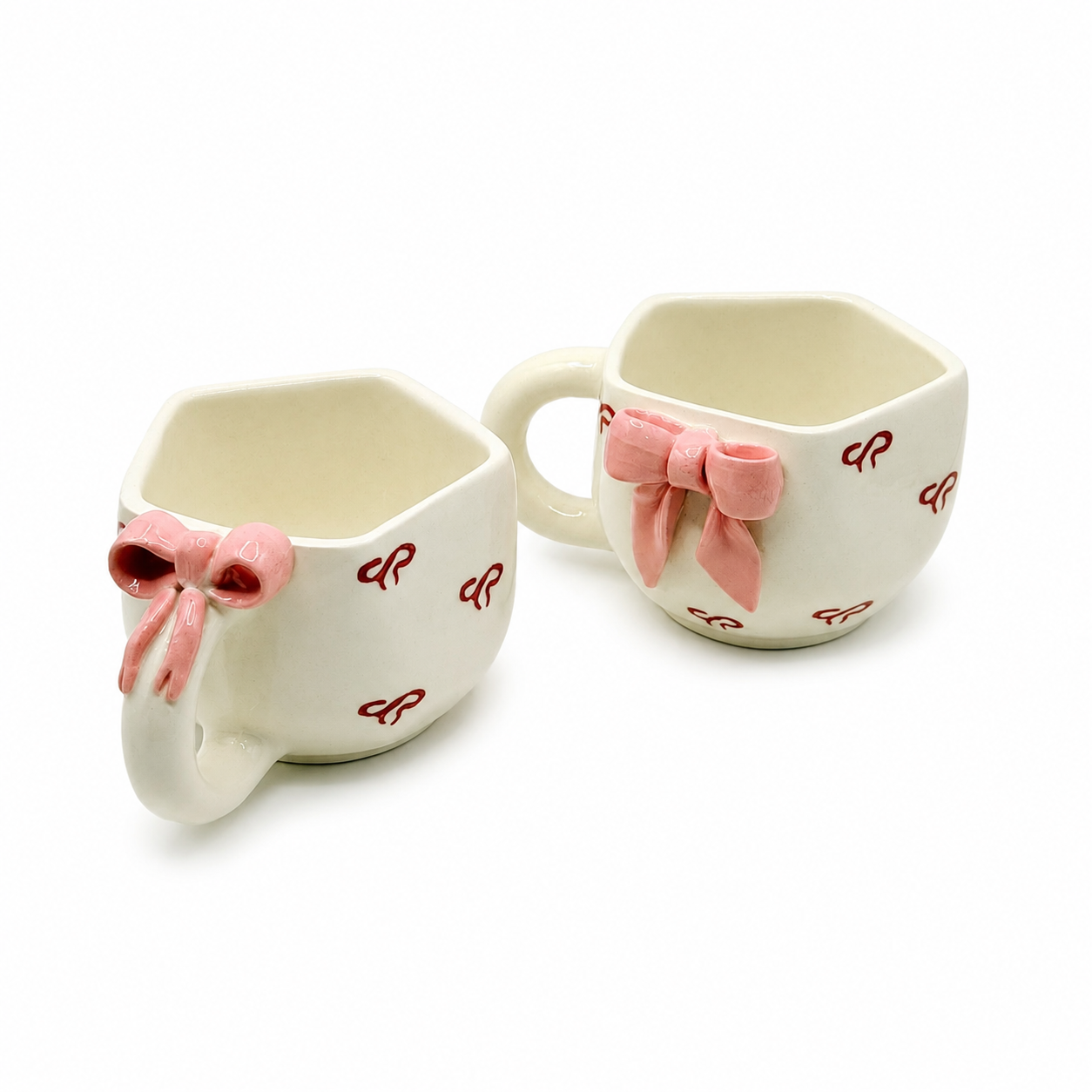 Pink Bow Ceramic Mug Set of 2 | Cute Aesthetic Coffee & Tea Cups | 3.5-Inch Designer Mugs