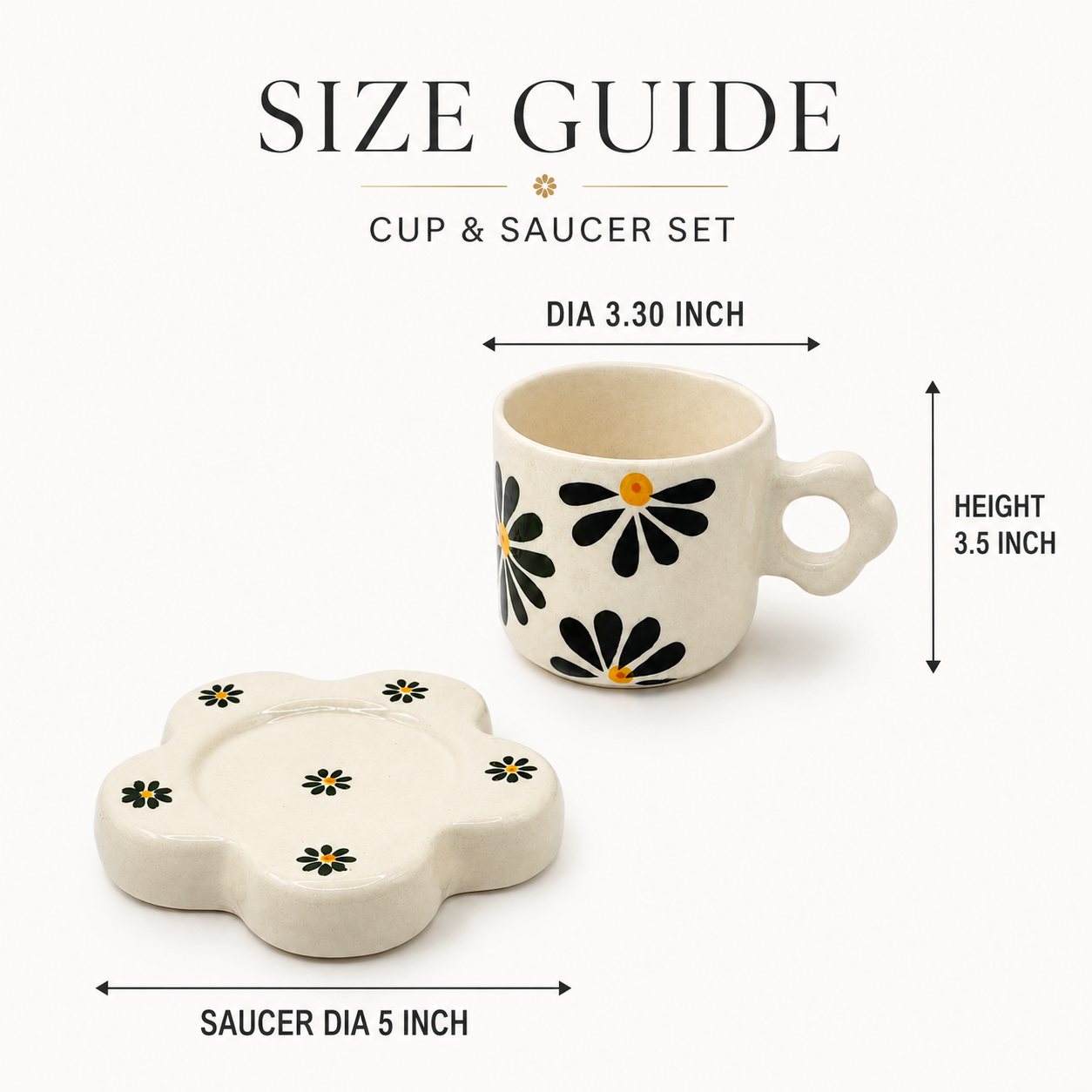 Black Floral Ceramic Cup & Saucer Set | Aesthetic Flower-Shaped Tea & Coffee Cup Set