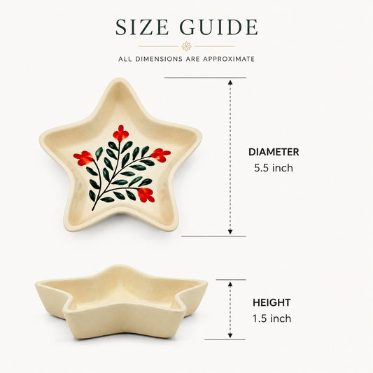 Floral Star Shaped Ceramic Bowl | Red Flower Decorative Snack & Serving Bowl