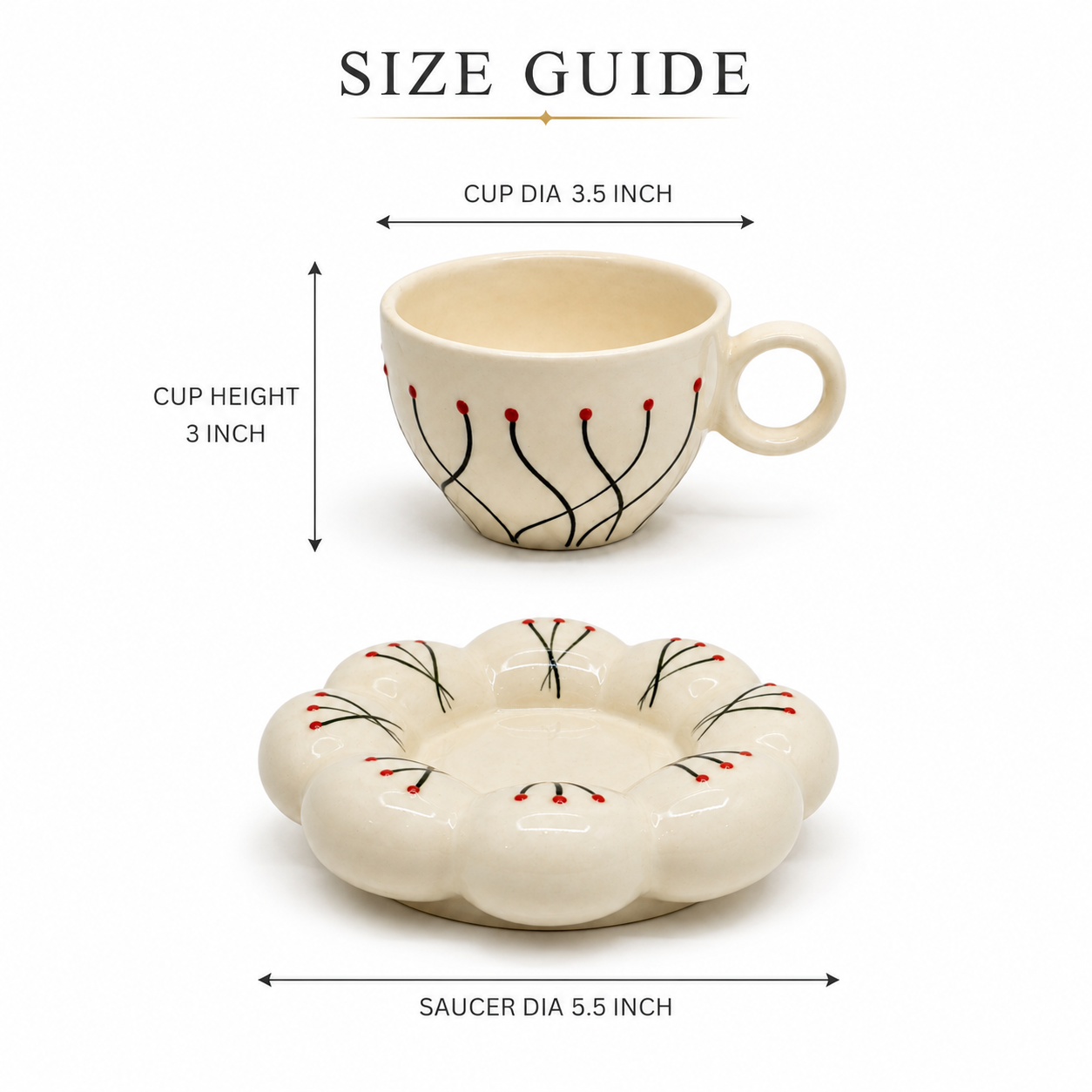Hand-Painted Floral Ceramic Cup & Saucer Set | Aesthetic Tea & Coffee Cup with Flower-Shaped Saucer