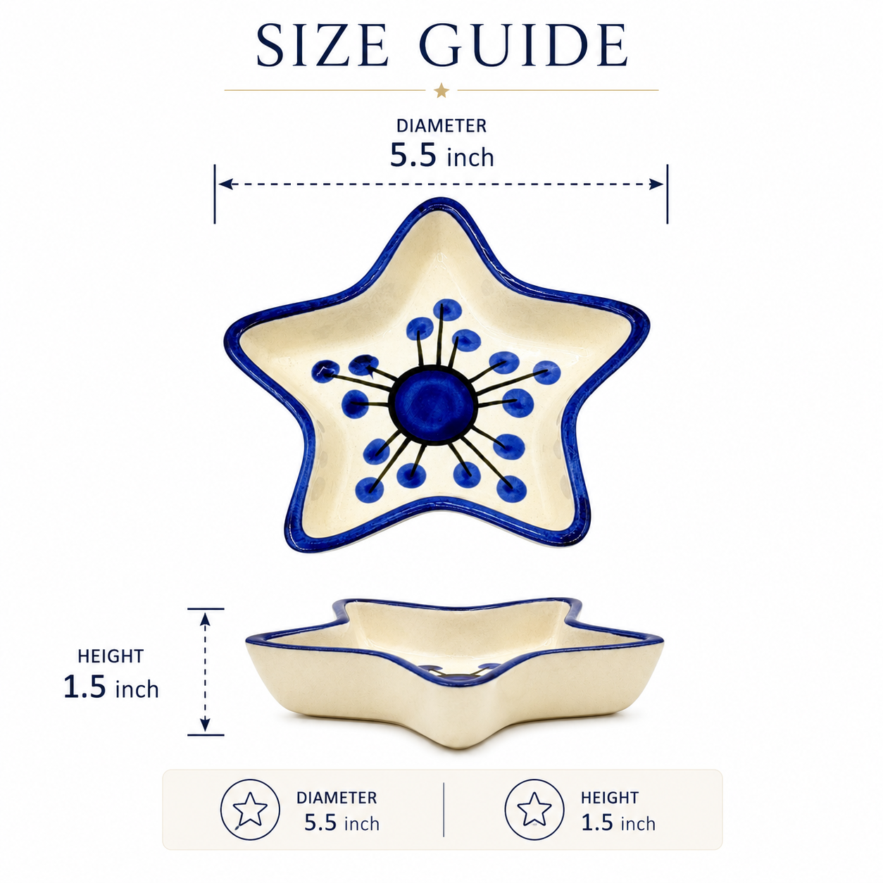 Blue Floral Star Shaped Ceramic Bowl | Artistic Snack & Dry Fruit Serving Bowl