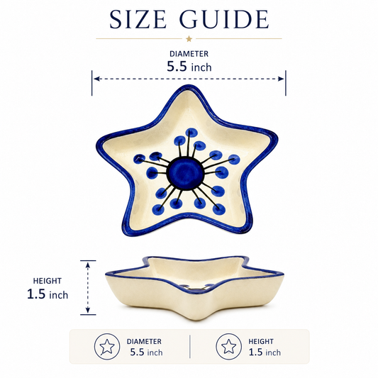 Blue Floral Star Shaped Ceramic Bowl | Artistic Snack & Dry Fruit Serving Bowl