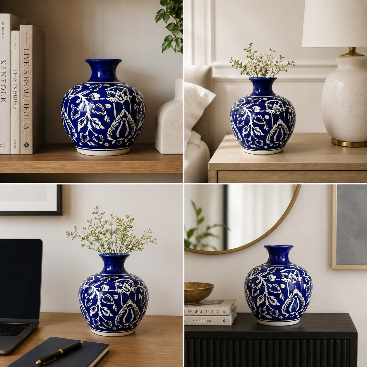 Midnight Bloom Navy Blue Ceramic Flower Vase