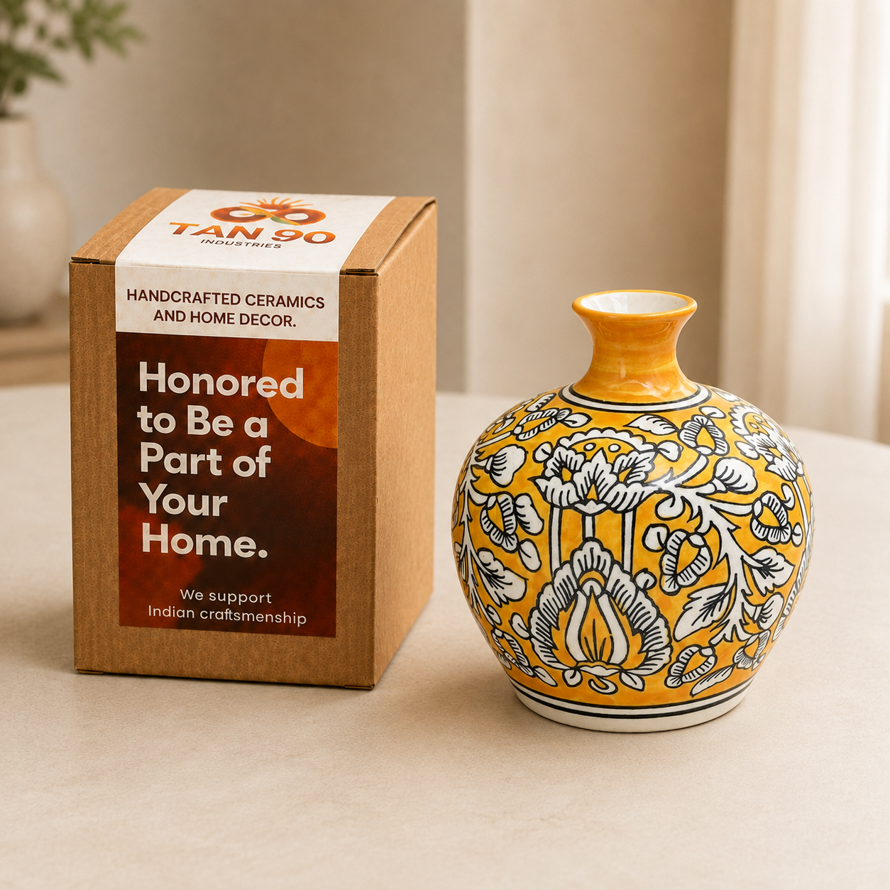 Golden Bloom Mustard Yellow Ceramic Flower Vase