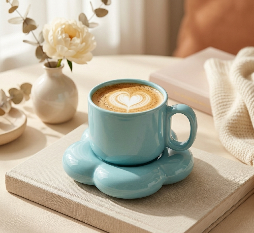 Luxury Teal Ceramic Mug Set with Saucer | Elegant Coffee Cup | Gift for Coffee Lovers