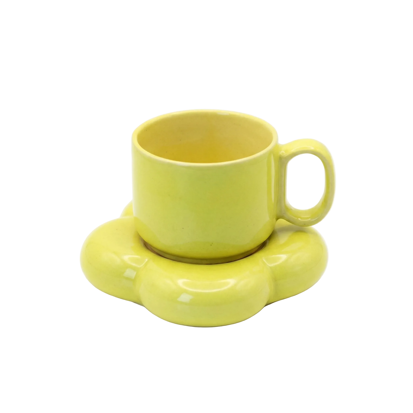 Pastel Yellow Ceramic Cup & Saucer Set | Aesthetic Coffee Mug | Minimalist Tea Set