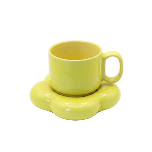 Pastel Yellow Ceramic Cup & Saucer Set | Aesthetic Coffee Mug | Minimalist Tea Set