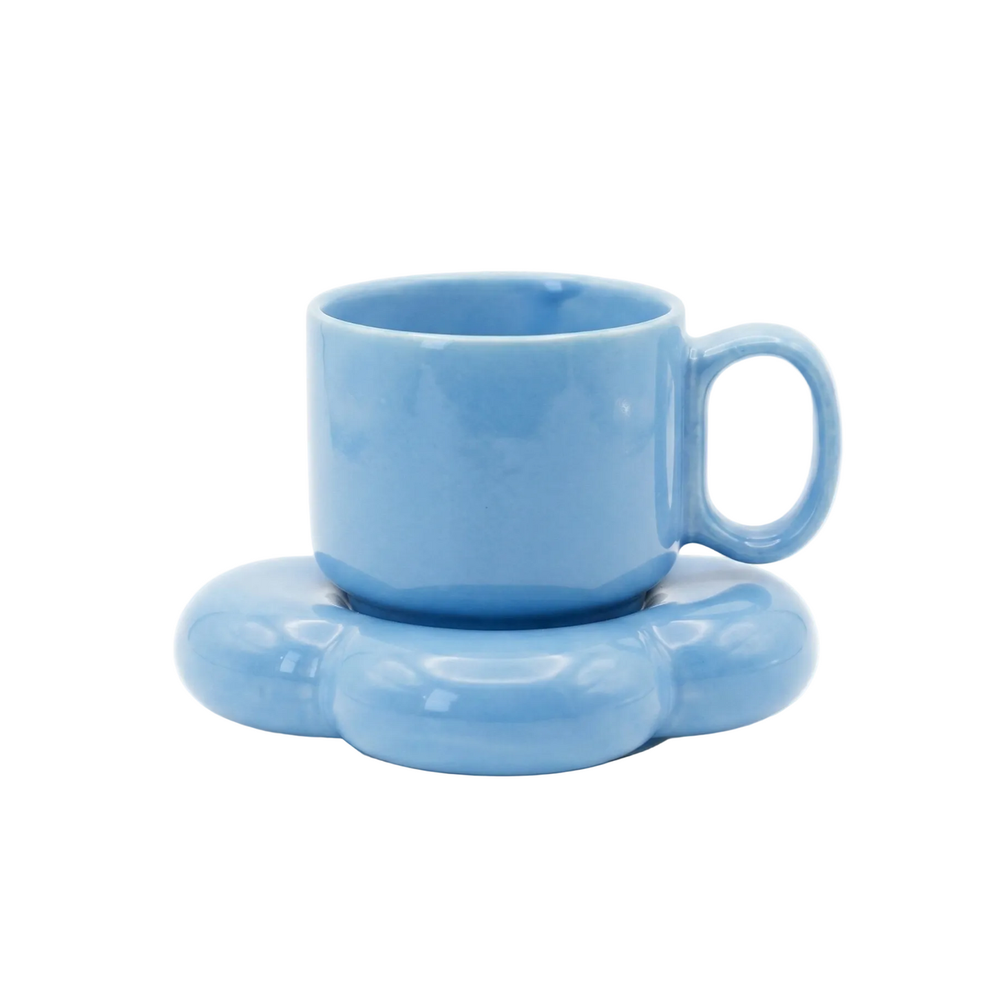 Pastel Blue Ceramic Cup & Saucer Set | Aesthetic Coffee Mug | Minimalist Tea Set