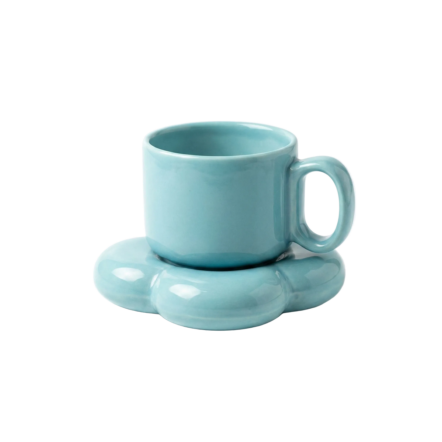 Luxury Teal Ceramic Mug Set with Saucer | Elegant Coffee Cup | Gift for Coffee Lovers