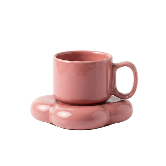 Pastel Pink Ceramic Cup & Saucer Set | Aesthetic Coffee Mug | Minimalist Tea Set | Cute Drinkware
