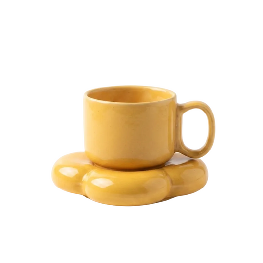 Mustard Yellow Ceramic Cup & Saucer Set | Aesthetic Coffee Mug | Minimalist Tea Set | Premium Drinkware