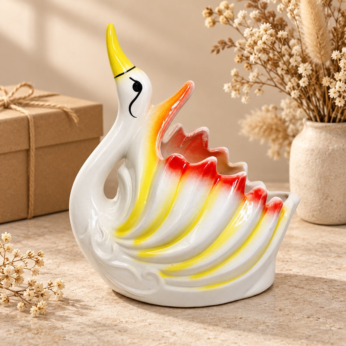 Swan ceramic indoor planter styled for gifting